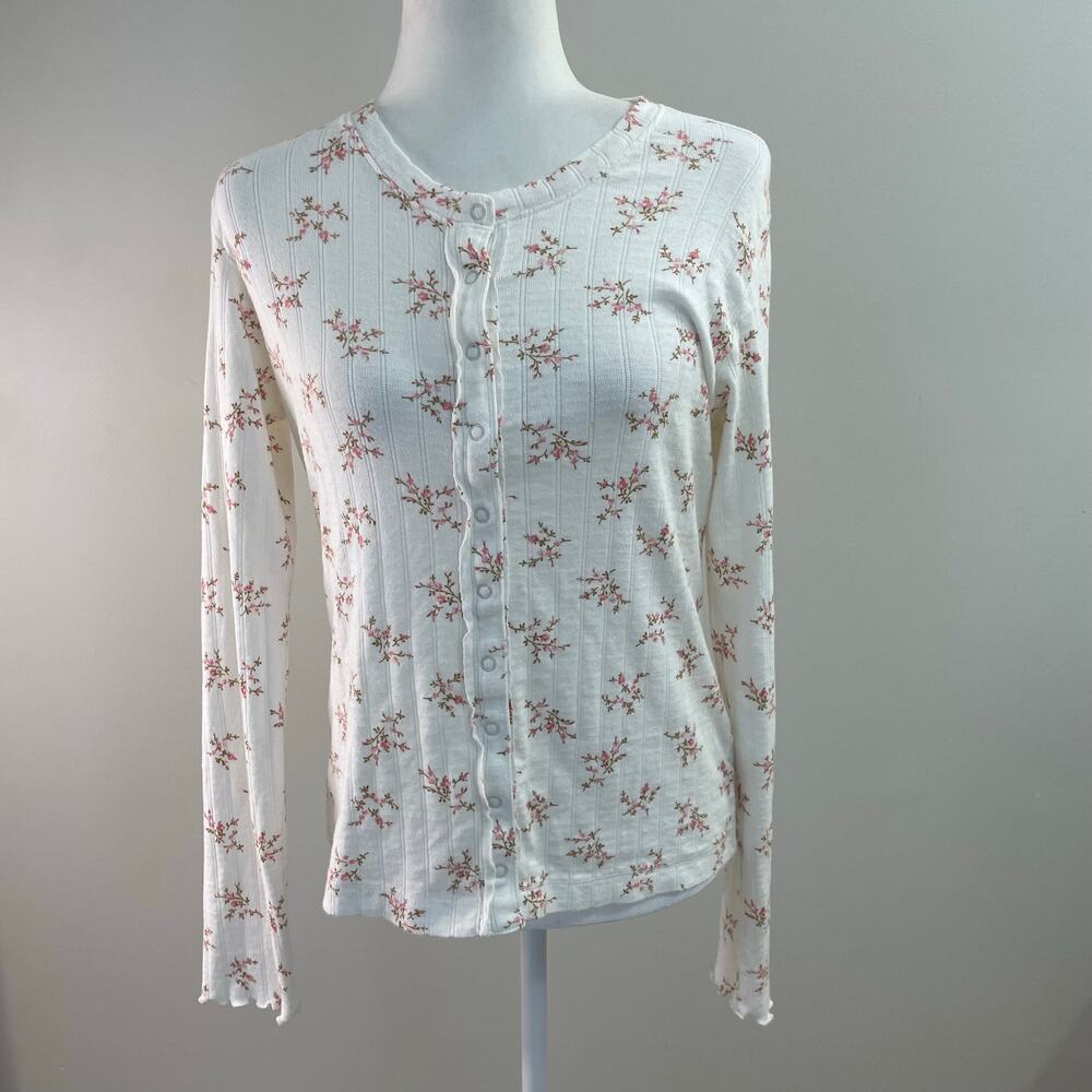 Aerie Floral Pointelle Long Sleeve Top Coquette Cottagecore Size L